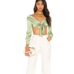 Green off the shoulder cropped top